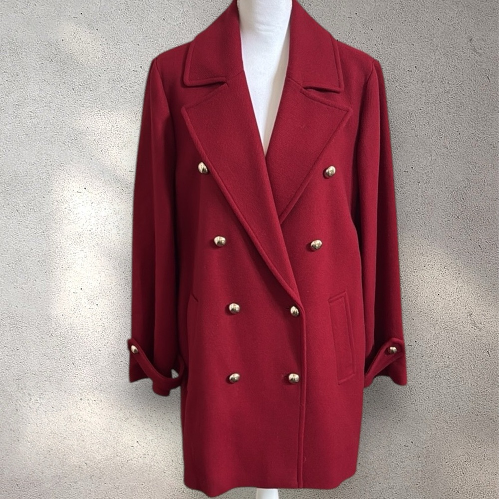 Michael Michael Kors Chic Red Pea Coat with Gold Buttons